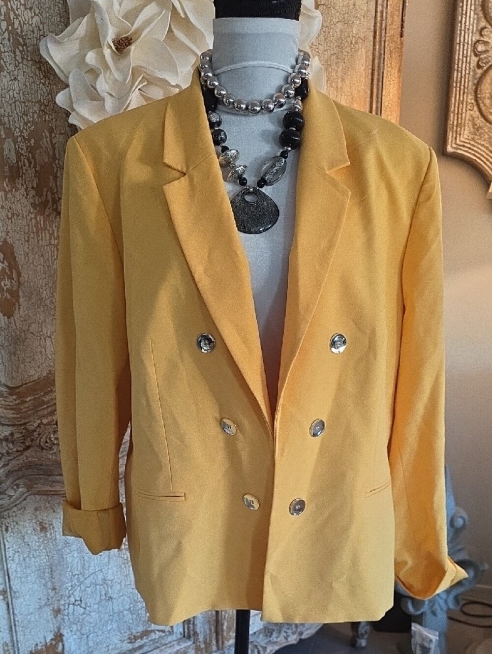 Bar III Canary Yellow Double-Breasted Women's Blazer - Picture 3 of 11